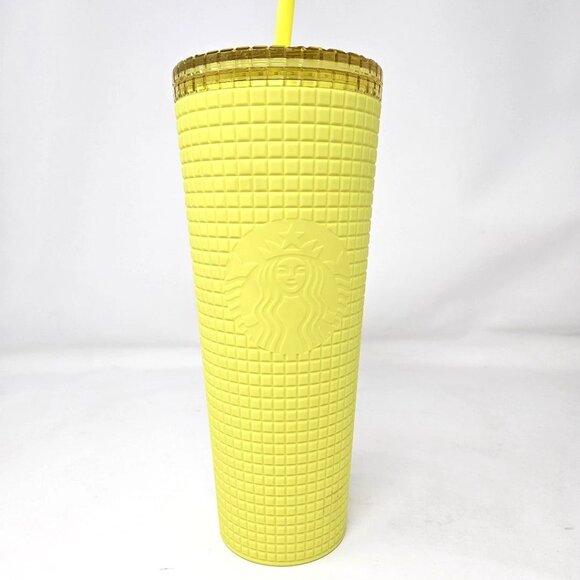 Starbucks 2023 Meadow Yellow Soft Touch Grid Tumbler Cold Cup 24 oz - Picture 1 of 4